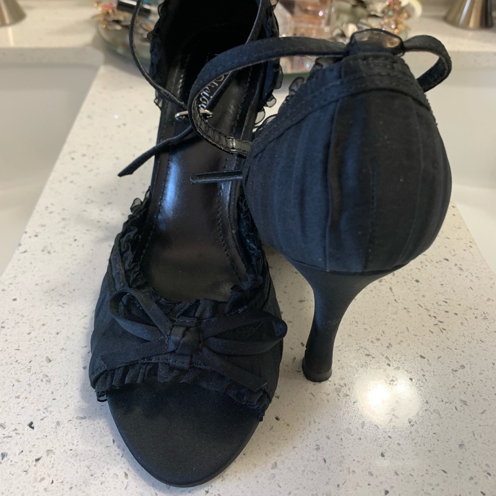 Black satin heels